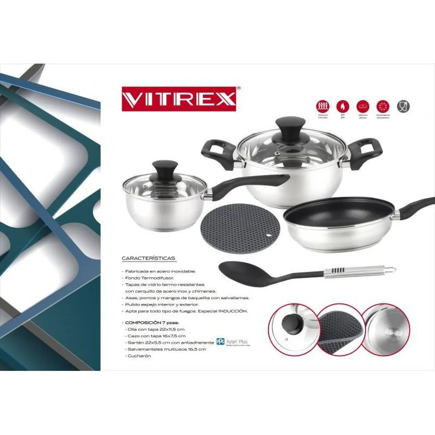 Batería de Cocina Max 7 Pzs Acero Inoxidable Vitrex 6