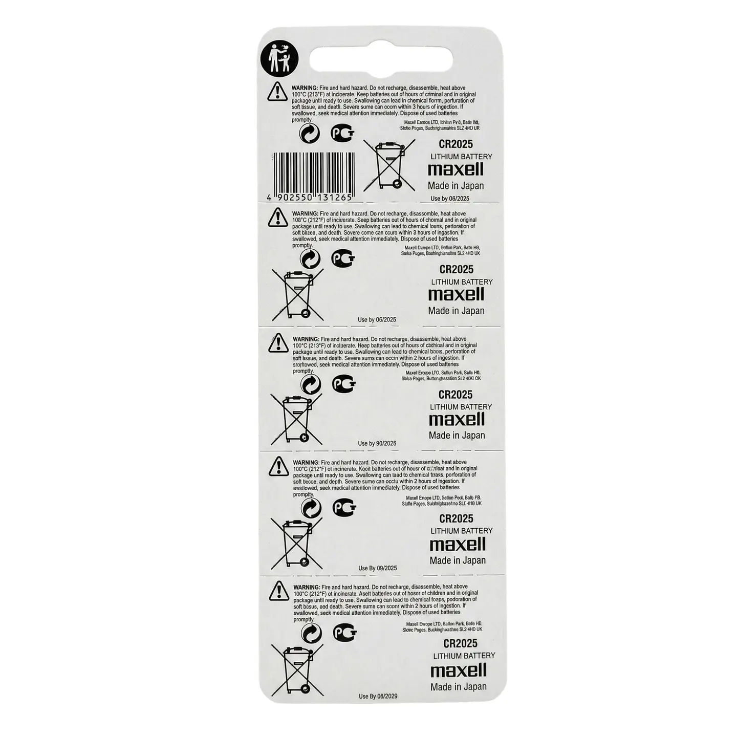 Pack 5 Pilas CR 2025 3v Maxell Tipo Botón Holograma 3