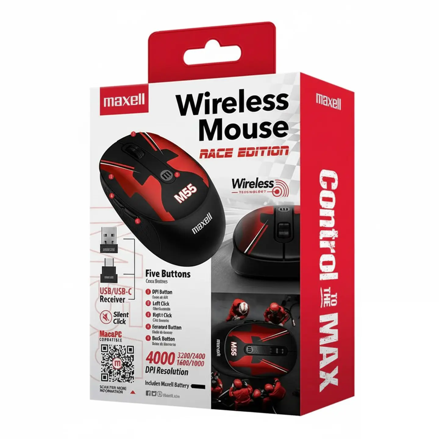 Mouse Inalámbrico Maxell Race M55 4000dpi Usb/usb-c 4