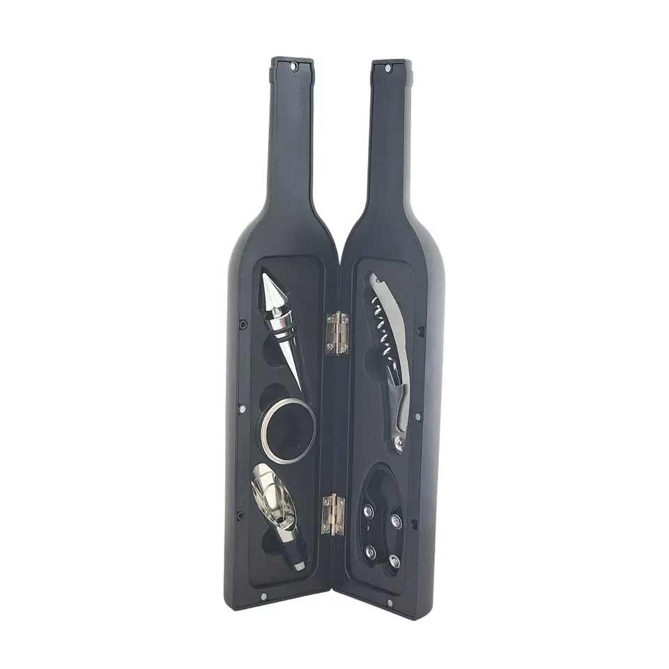 Set 5 Pz Descorchador Estuche Botella Vino Negro 50031 1