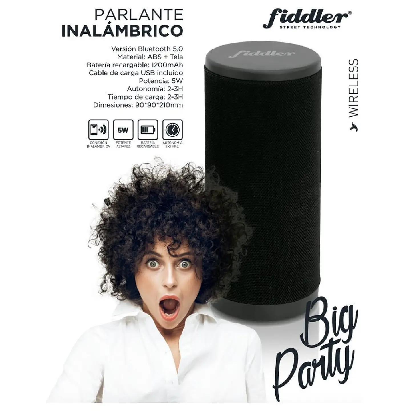 Parlante Portátil Bt Big Party Fiddler FD3823 Negro 2