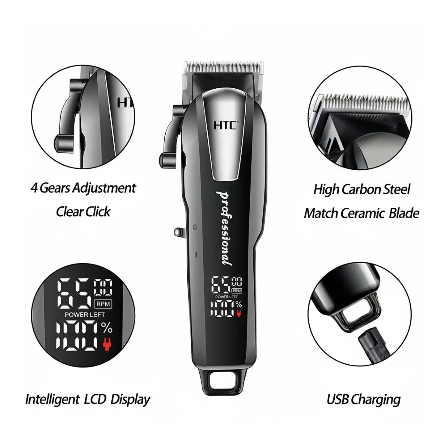 Cortadora De Pelo y Barba Inalámbrica HTC CT-8083 3