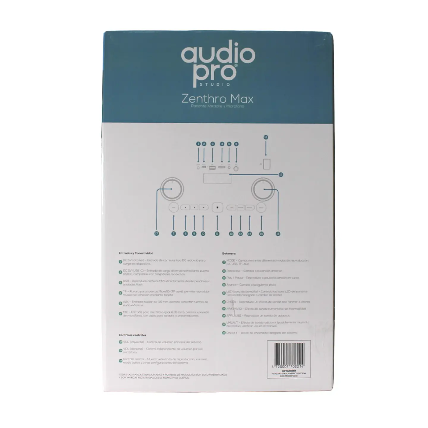 Parlante karaoke Zentro Max AP02099 BT + Micrófono Audiopro 5000W 7