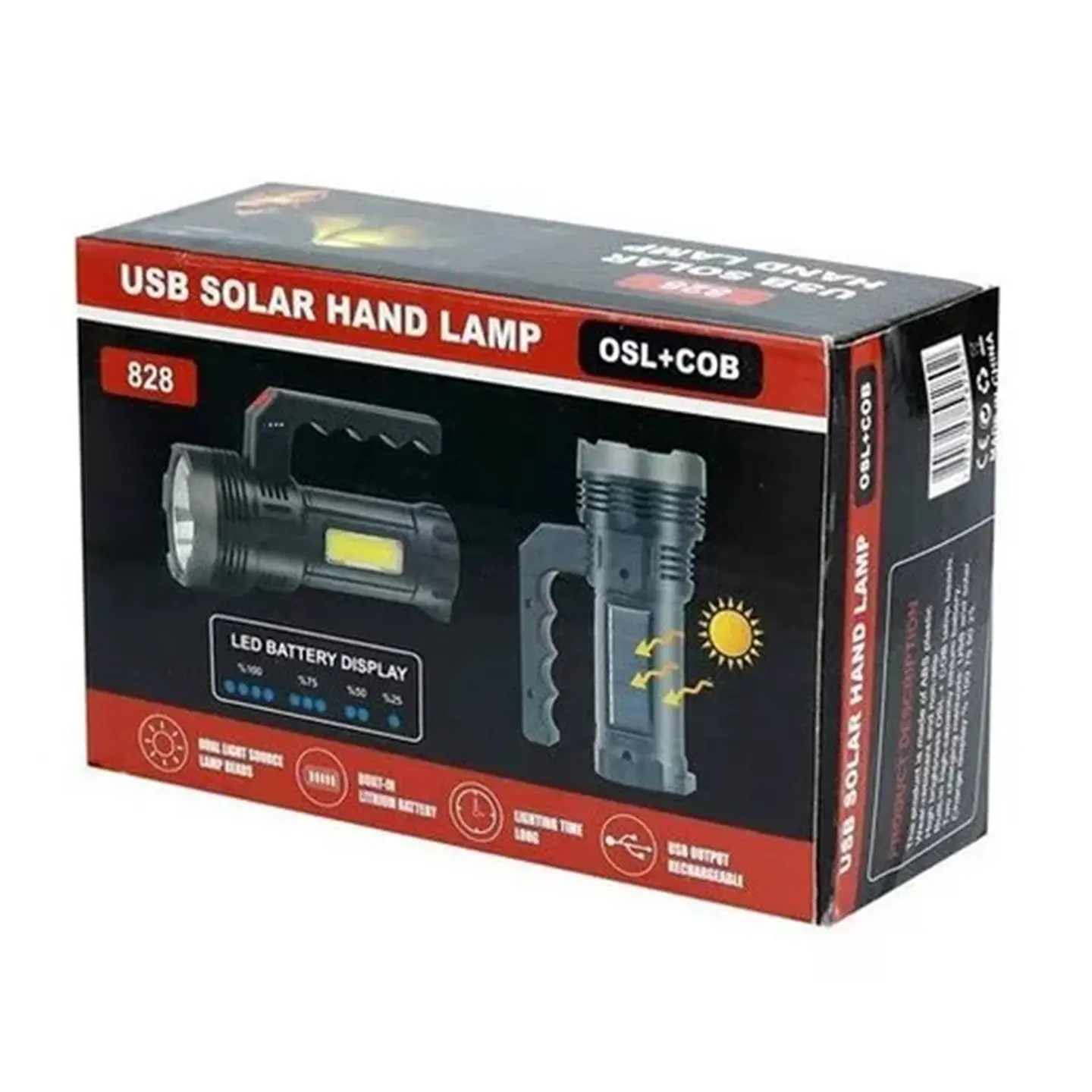 Linterna de Mano Led Recargable Solar Usb 828 5