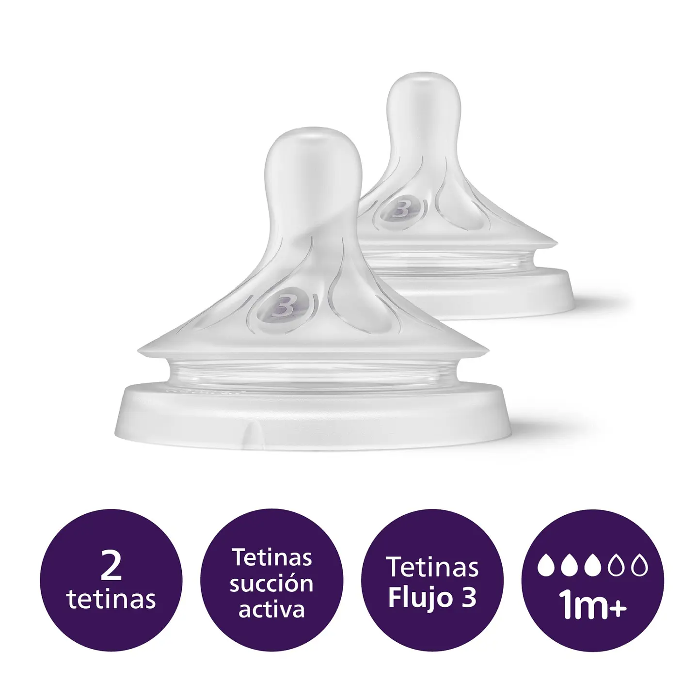 Pack 2 Tetinas Natural 3.0 Avent Flujo Medio 1m+ 2