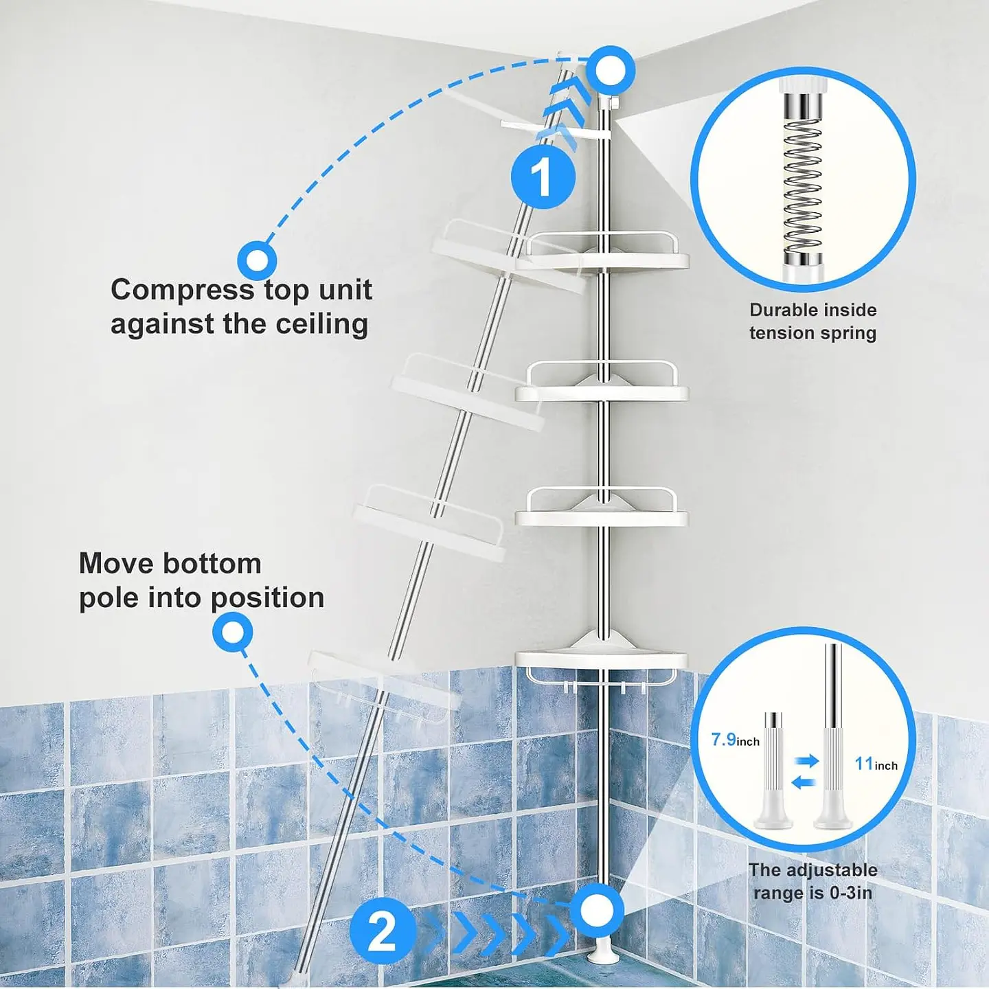 Organizador Esquinero Ducha Baño Multiuso 4 Niveles Ajustable 8