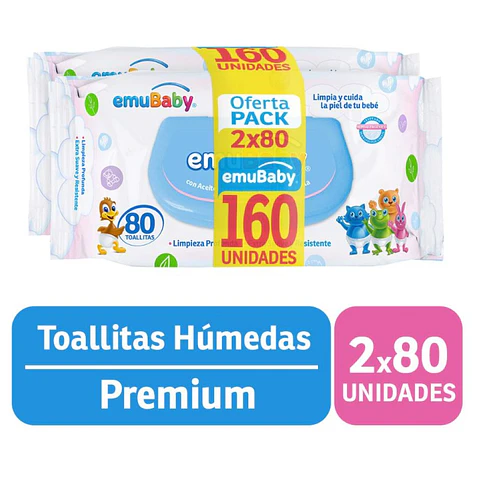 Toallitas Húmedas Emuwipes Premium 2x80 Un