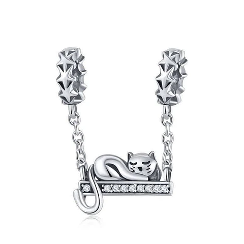 Charm Dije Plata 925 Gato Acostado