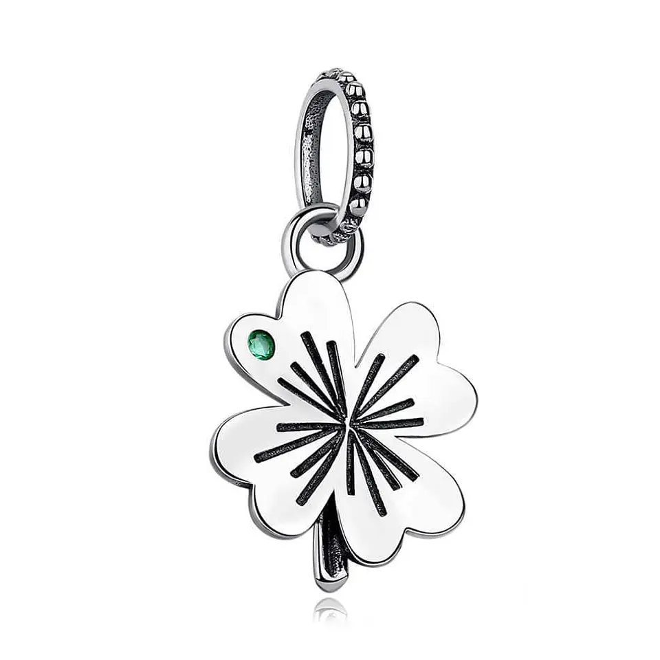 Charm Dije Plata 925 Trebol Plateado Circon 1