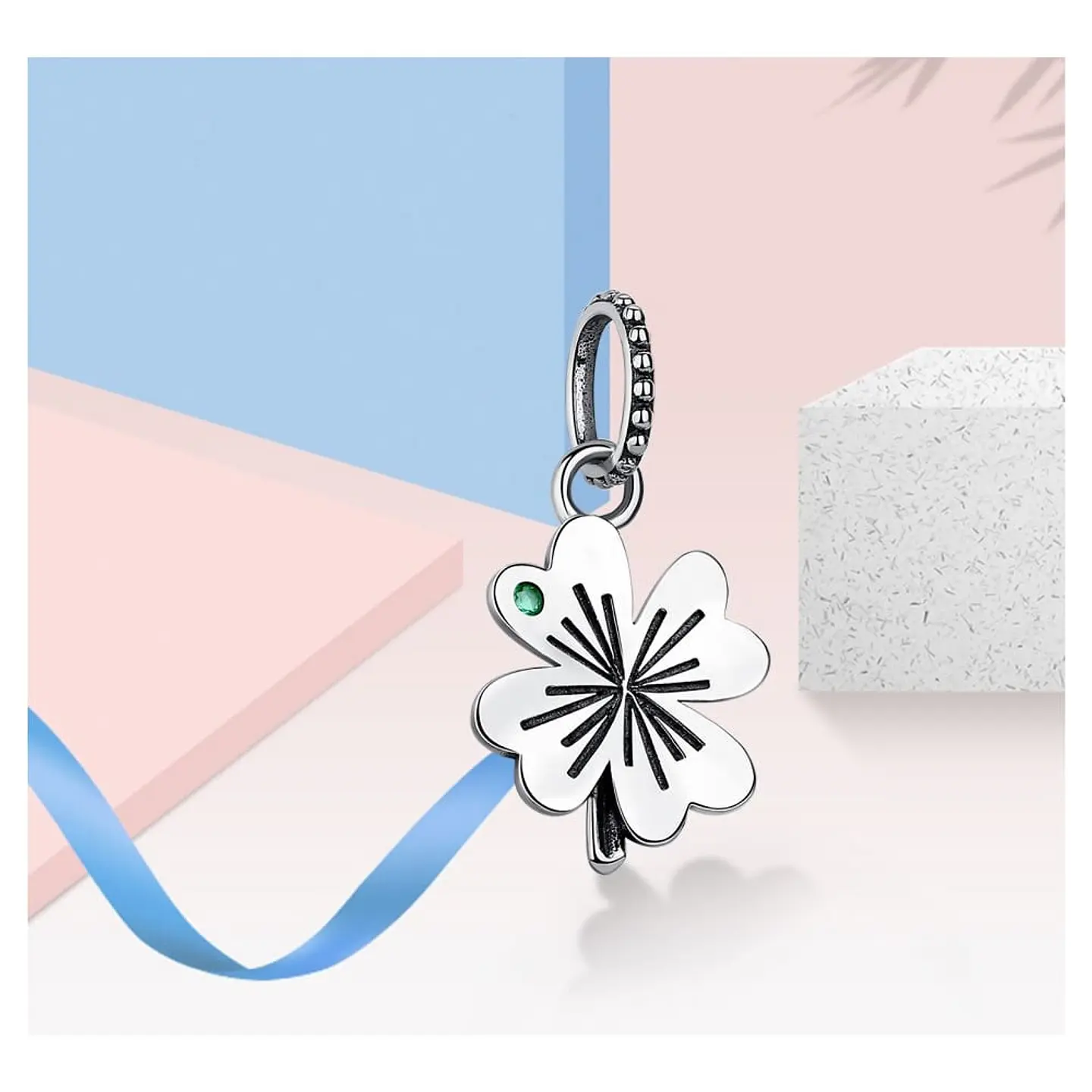 Charm Dije Plata 925 Trebol Plateado Circon 3