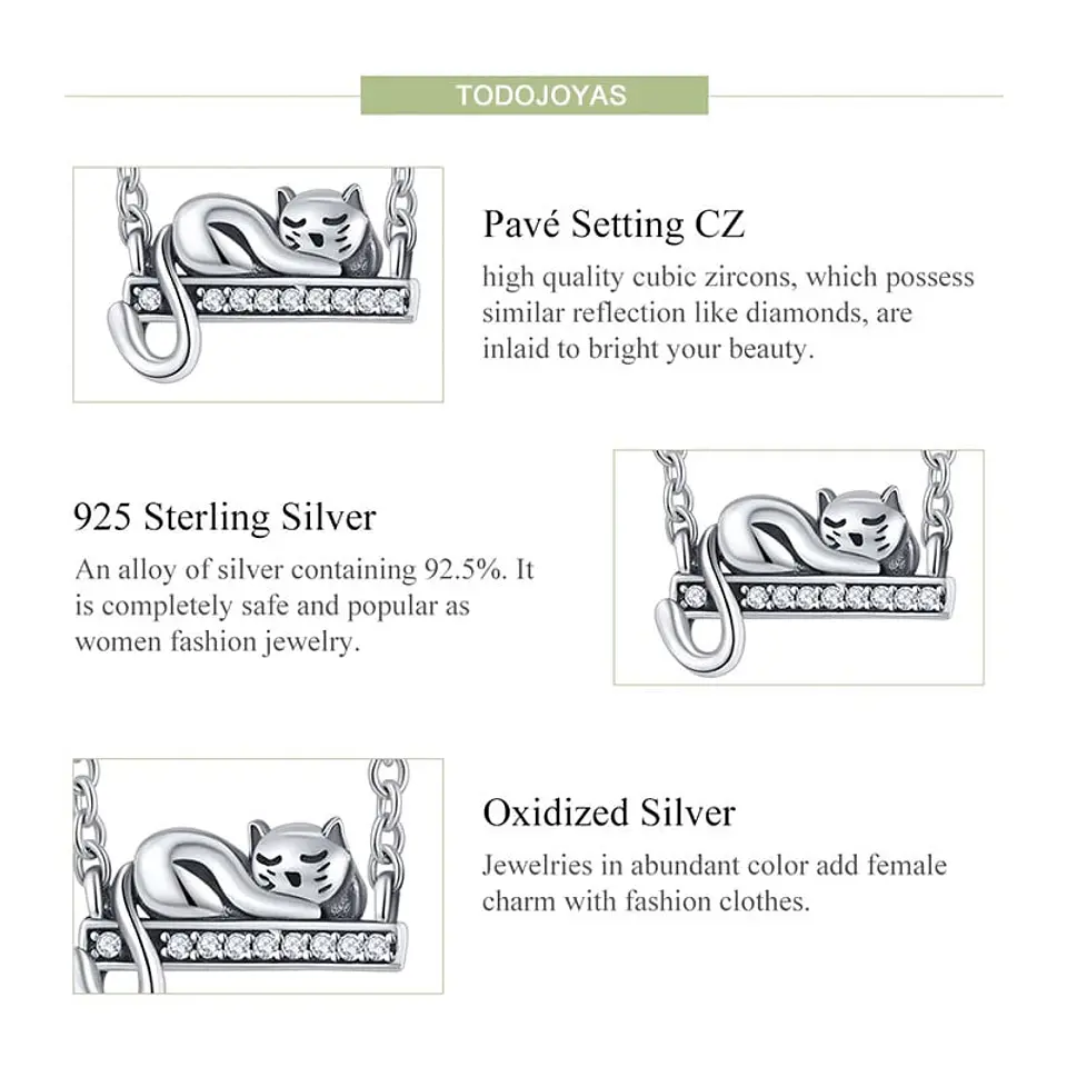 Charm Dije Plata 925 Gato Acostado 4