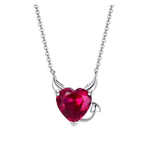 Collar Plata 925 Corazon Diablo Rojo