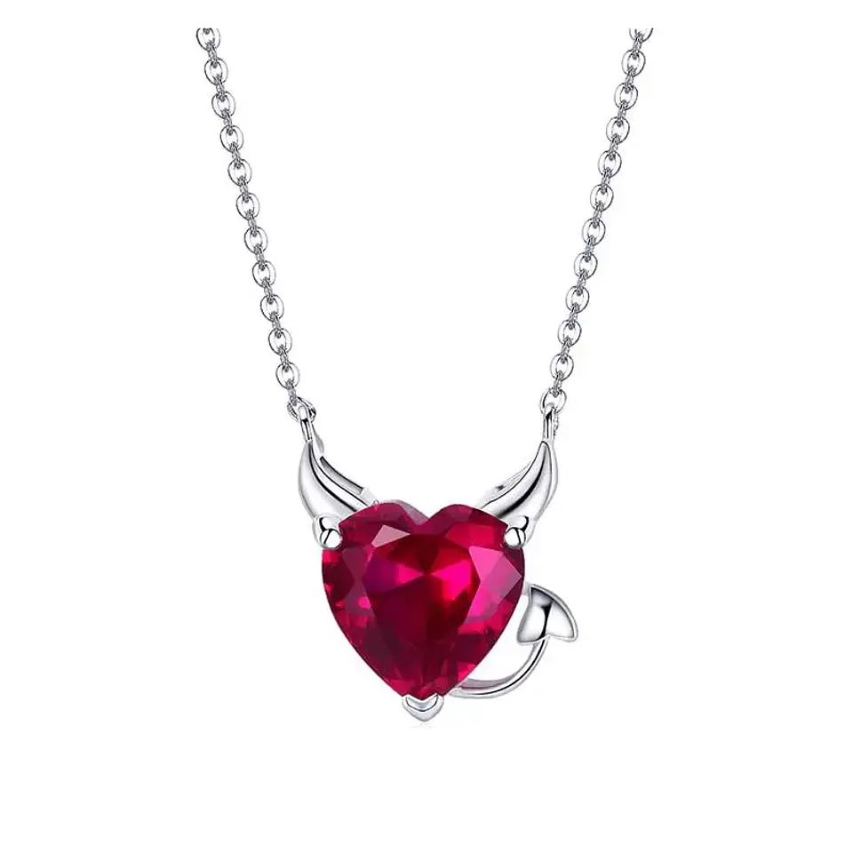 Collar Plata 925 Corazon Diablo Rojo 1