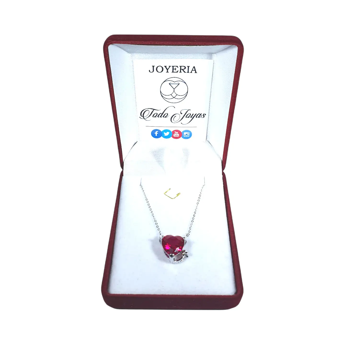 Collar Plata 925 Corazon Diablo Rojo 2