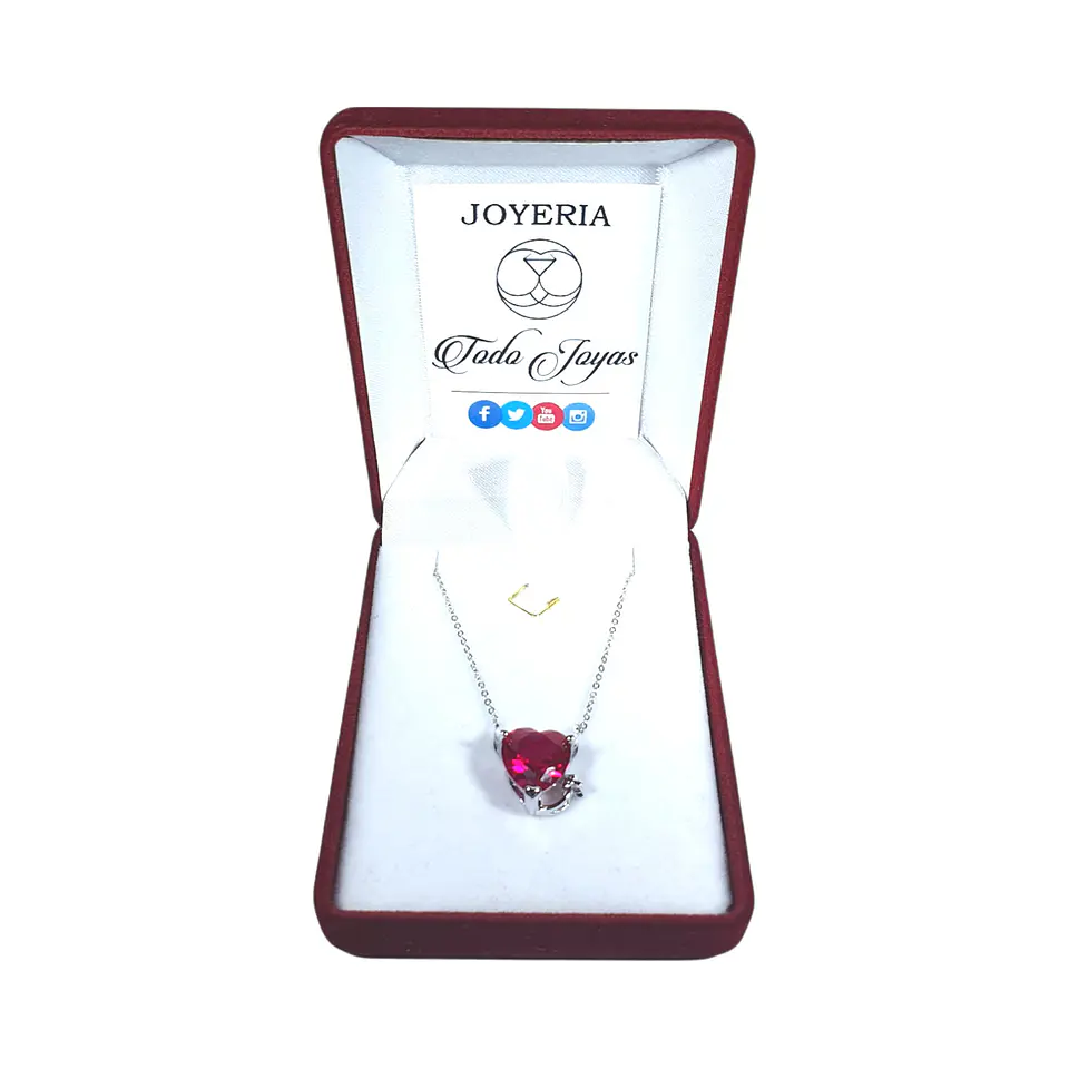 Collar Plata 925 Corazon Diablo Rojo 2