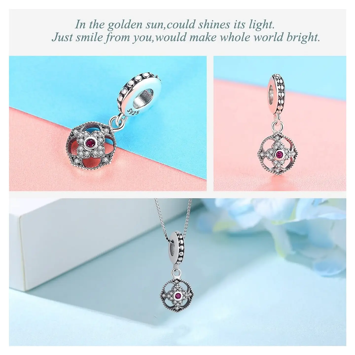 Charm Dije Plata 925 Rosa Circones 3