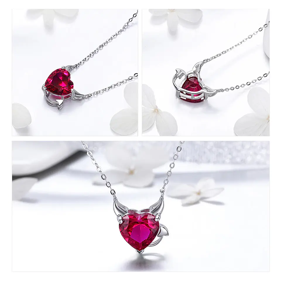 Collar Plata 925 Corazon Diablo Rojo 3
