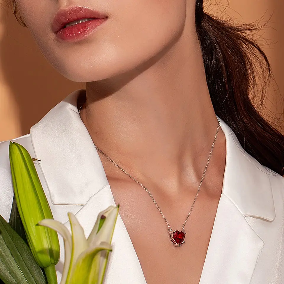 Collar Plata 925 Corazon Diablo Rojo 5