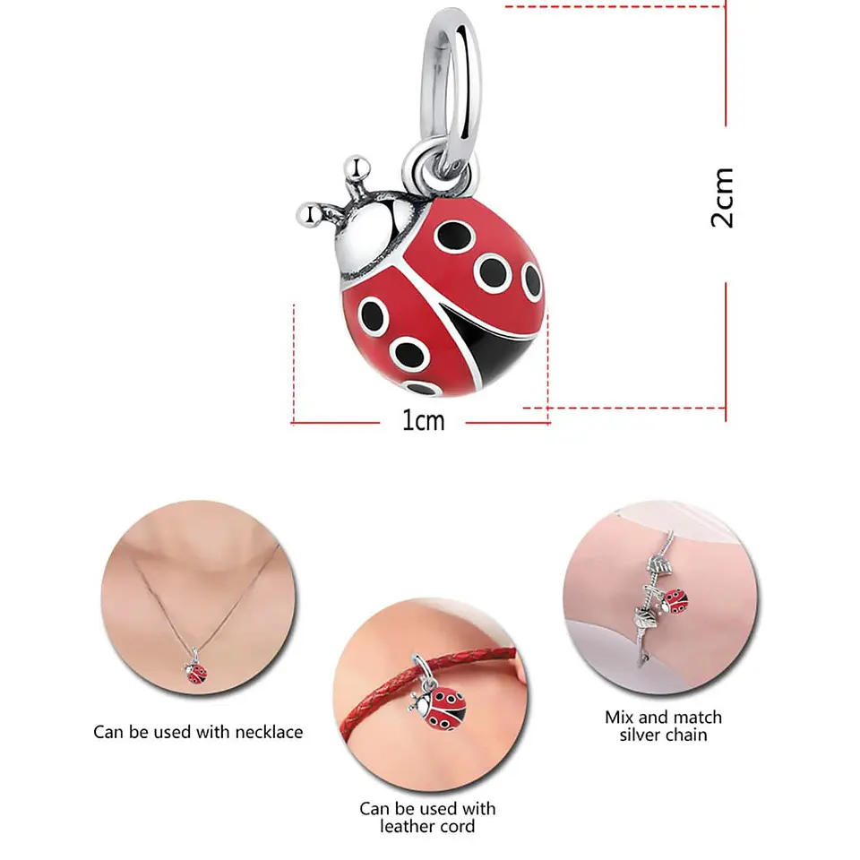 Charm Dije Plata 925 Mariquita Roja 4