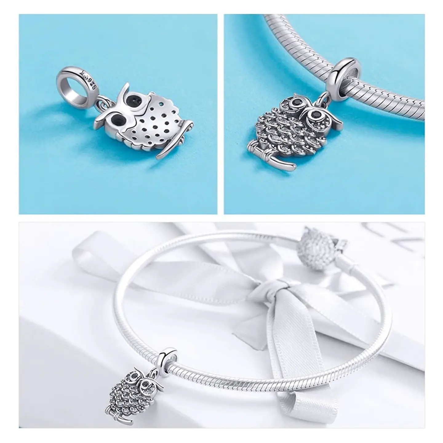 Charm Dije Plata 925 Buho Circones 3