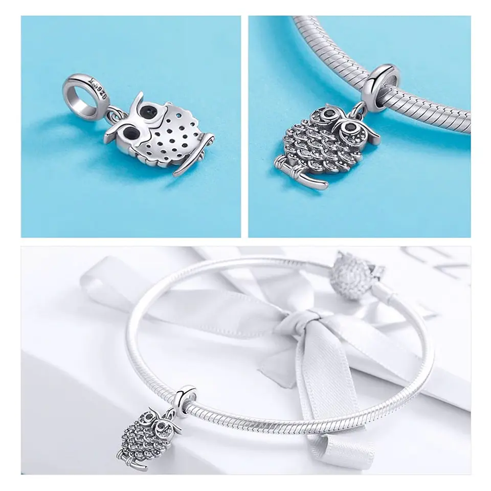 Charm Dije Plata 925 Buho Circones 3