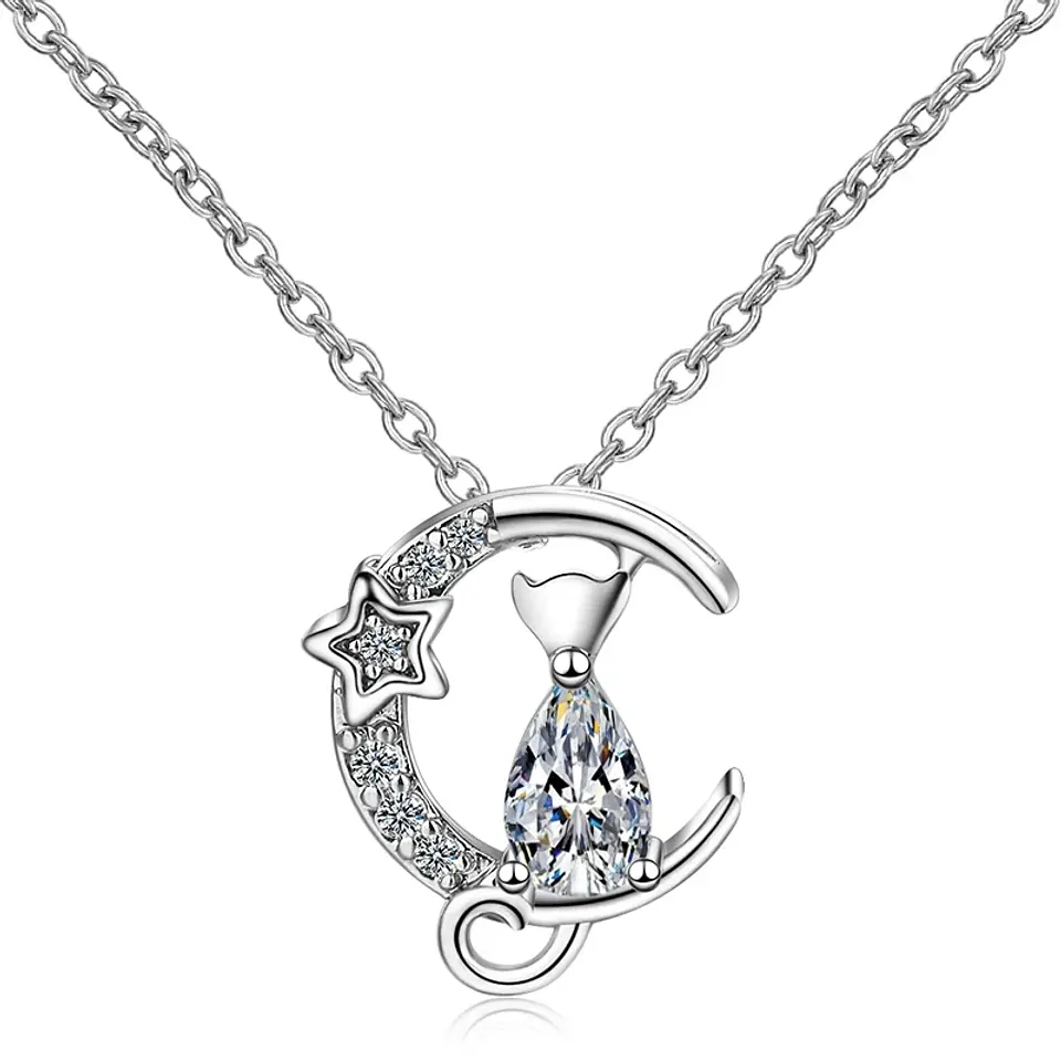 Collar Gato y Luna Circones Plateado 1