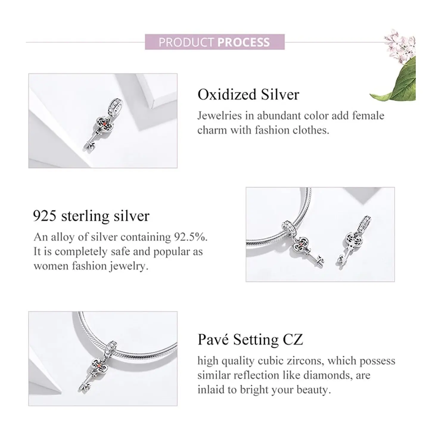 Charm Dije Plata 925 Llave Elegante 6