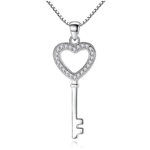 Collar Llave Corazon Circones Plateado