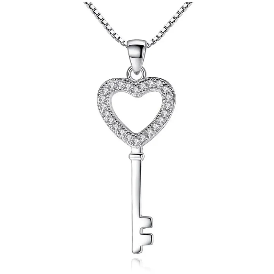 Collar Llave Corazon Circones Plateado 1