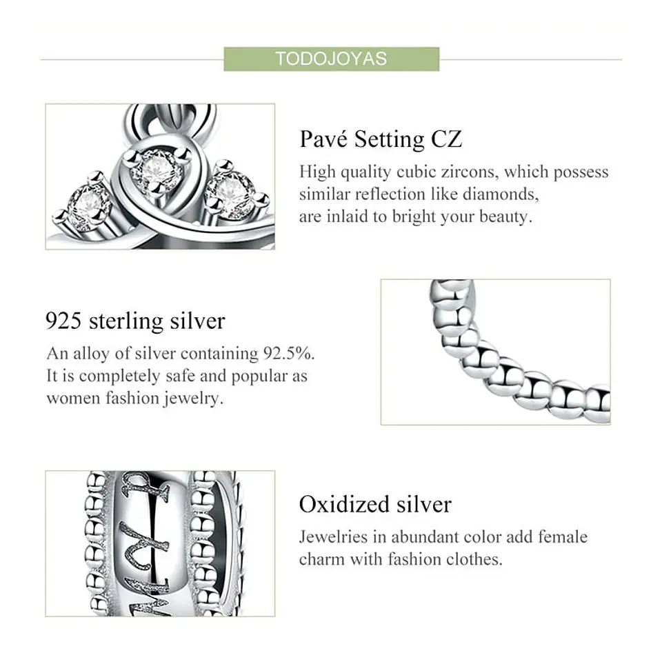 Charm Dije Plata 925 Corona Princesa 4