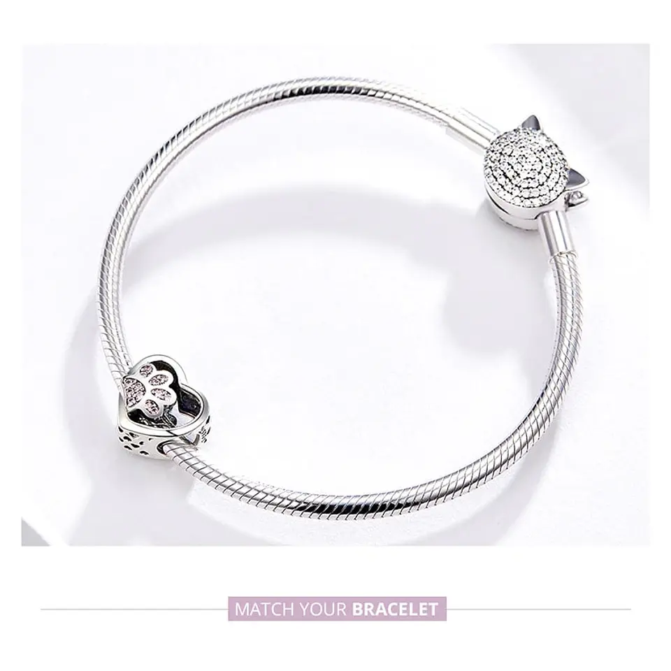 Charm Dije Plata 925 Corazon Patita Rosa Mascota 3