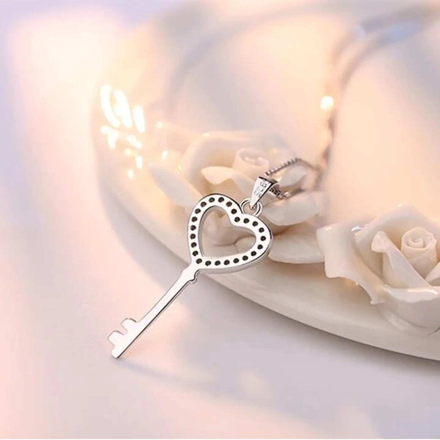 Collar Llave Corazon Circones Plateado 4