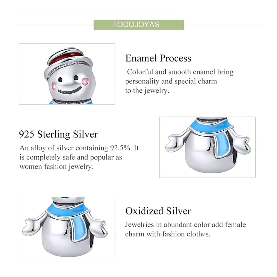 Charm Dije Plata 925 Muñeco de Nieve 5