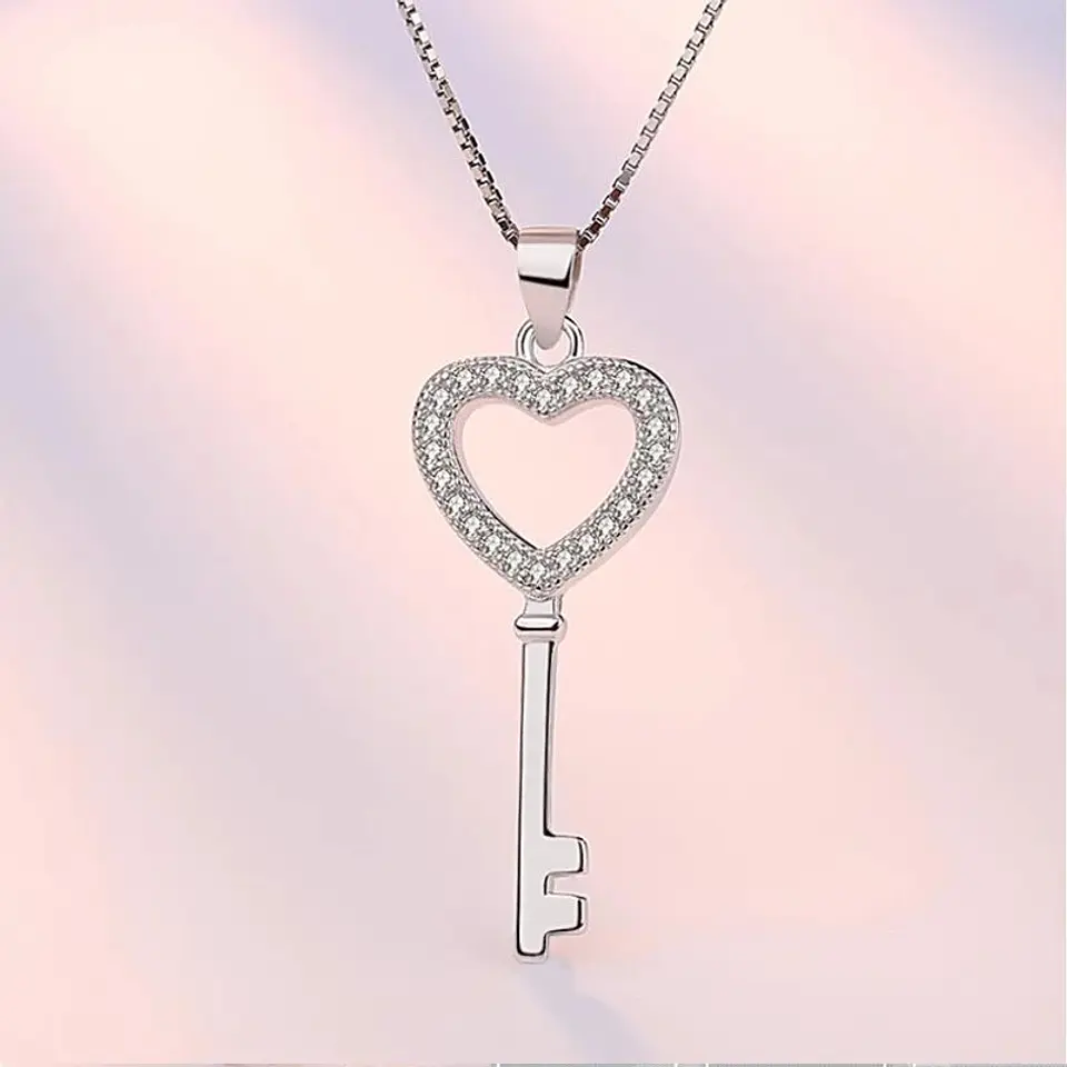 Collar Llave Corazon Circones Plateado 5
