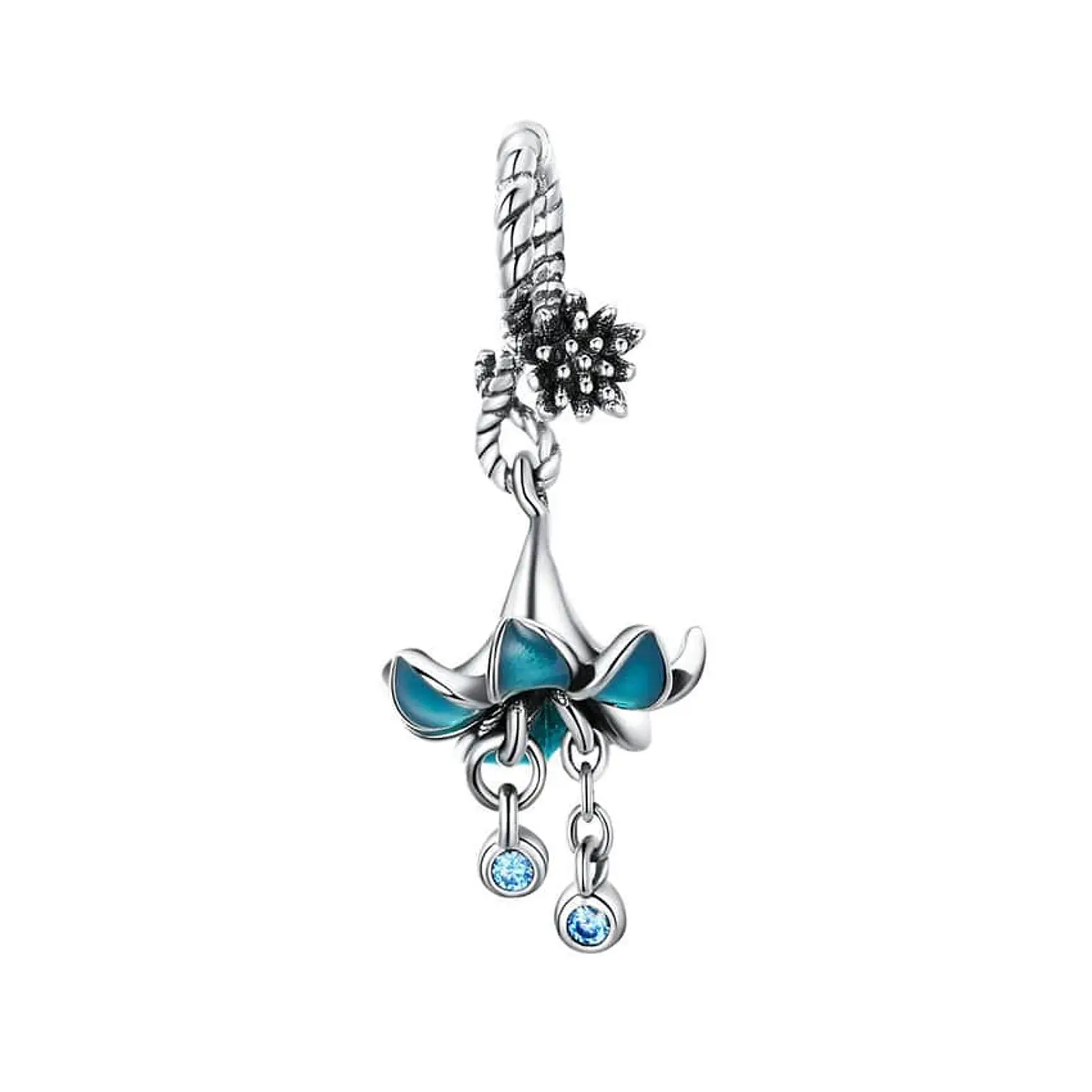 Charm Dije Plata 925 Flor Azul 1