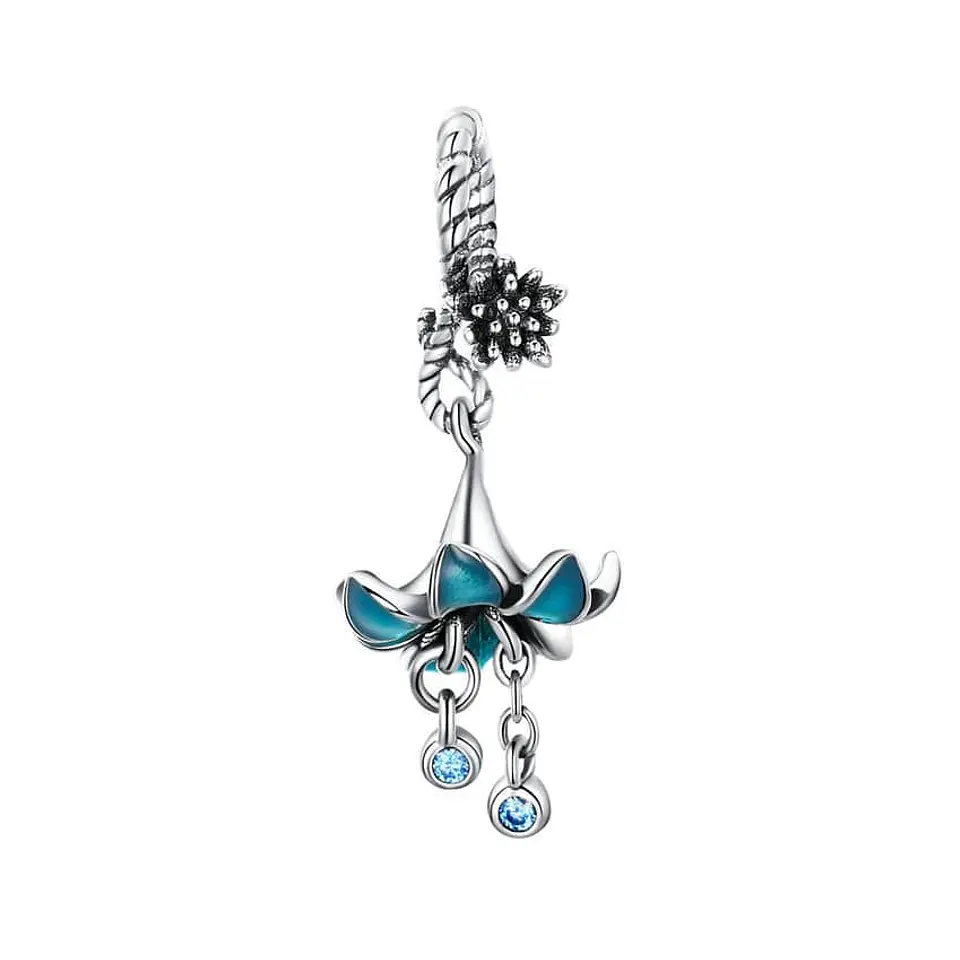 Charm Dije Plata 925 Flor Azul 1