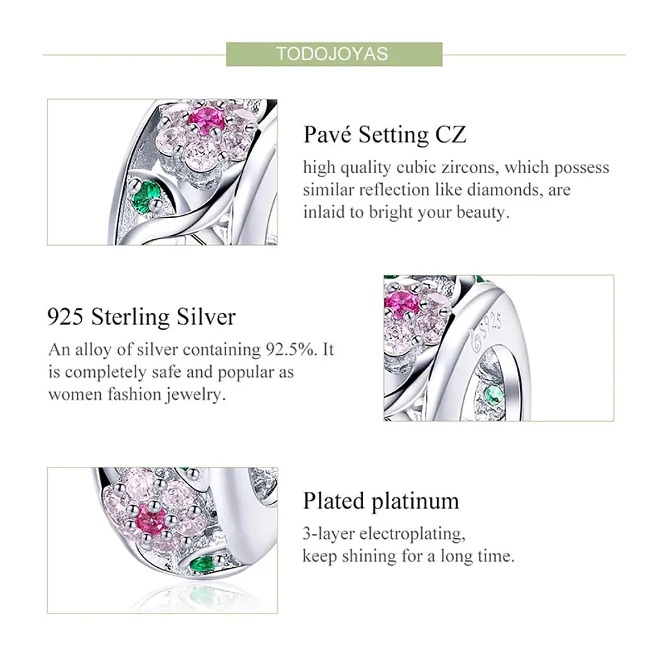 Charm Dije Plata 925 Separador Flores 5