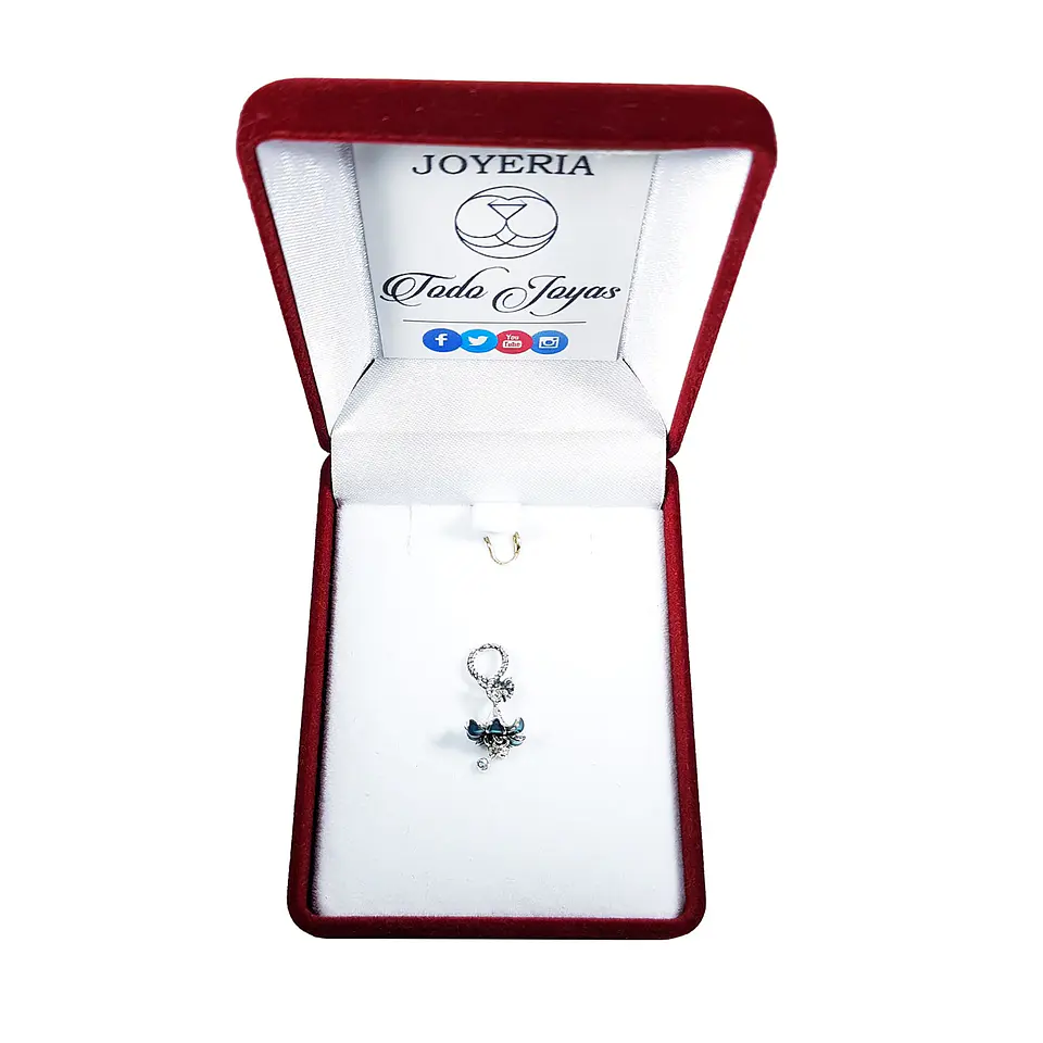 Charm Dije Plata 925 Flor Azul 2