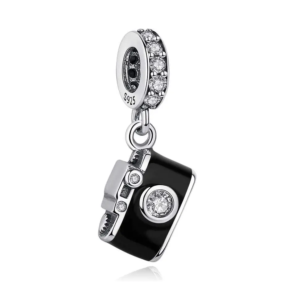 Charm Dije Plata 925 Camara Fotografica Negra 1
