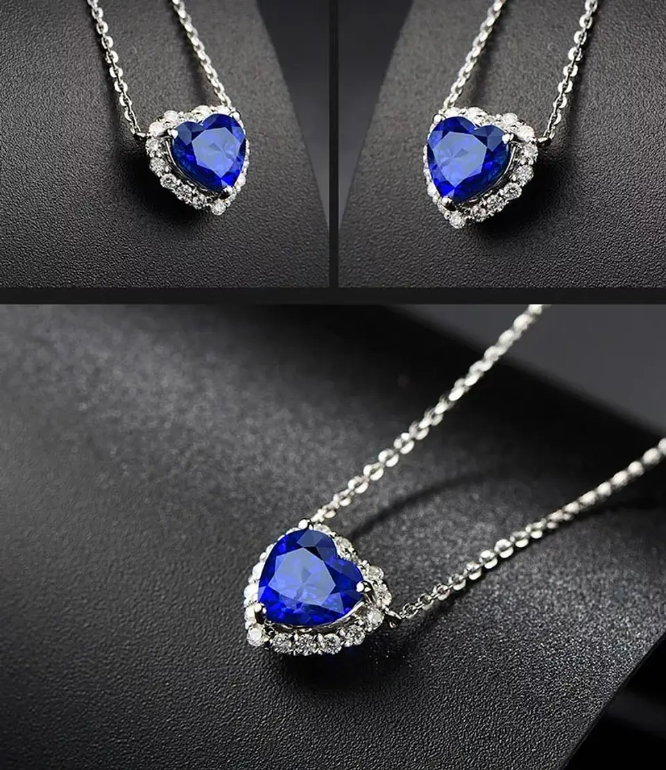 Collar Mini Corazon Azul Titanic Plateado 3