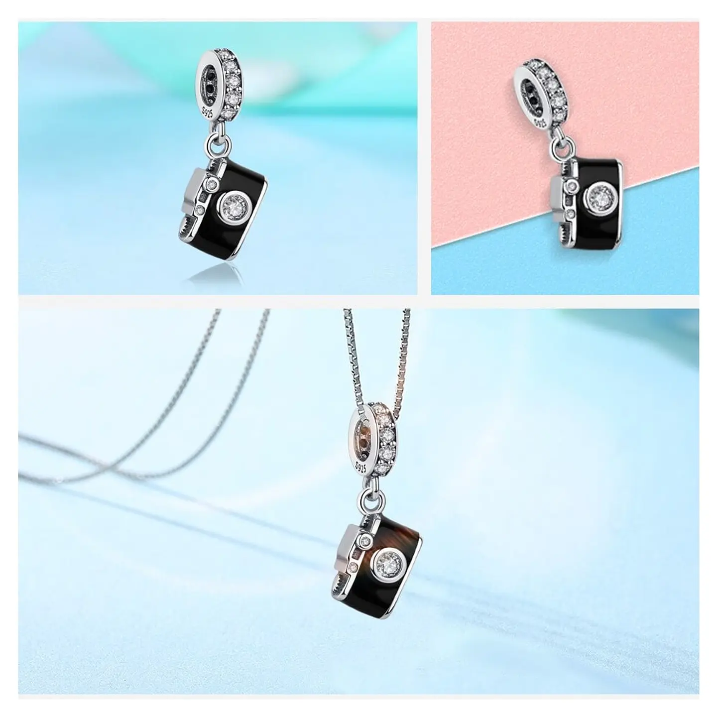 Charm Dije Plata 925 Camara Fotografica Negra 4