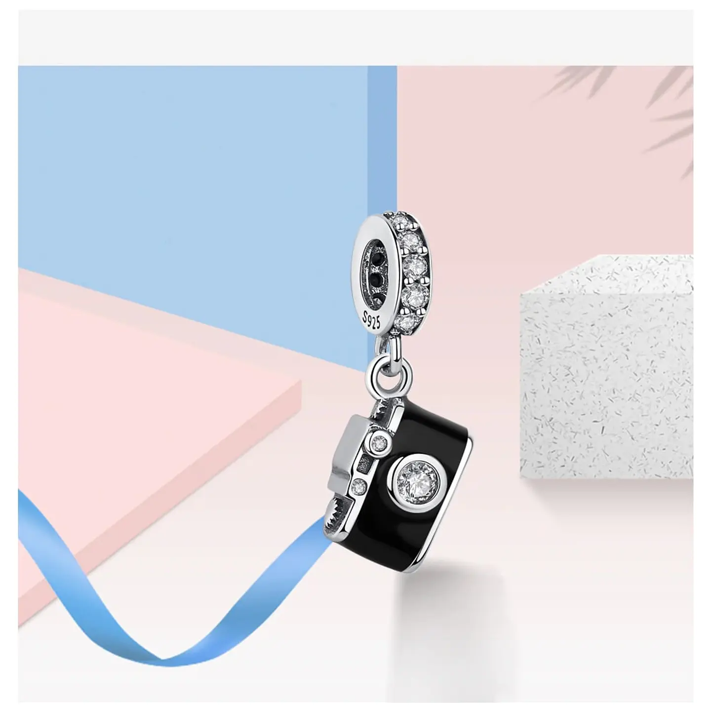 Charm Dije Plata 925 Camara Fotografica Negra 5