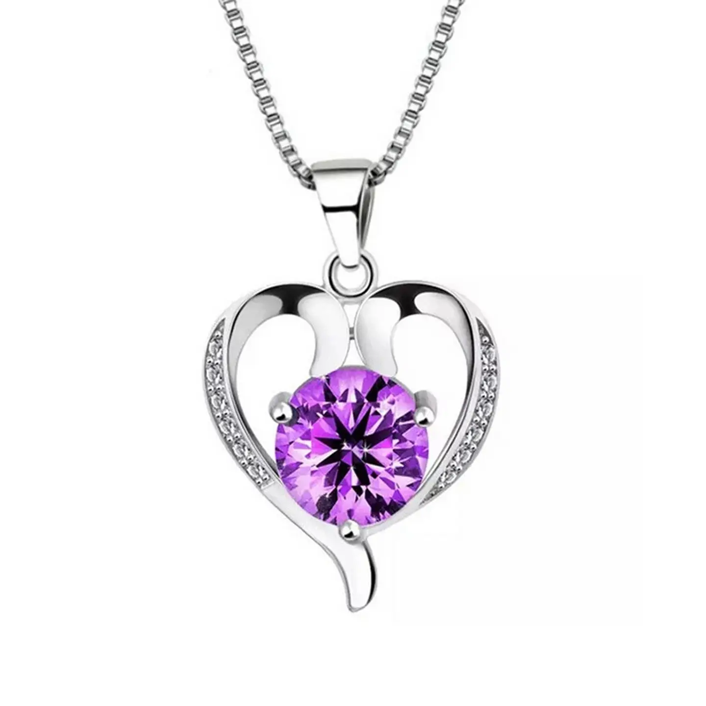 Collar Corazon Cristal Lila Plateado 1