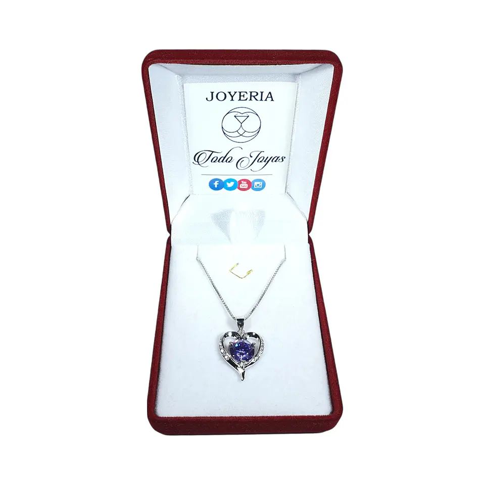Collar Corazon Cristal Lila Plateado 2