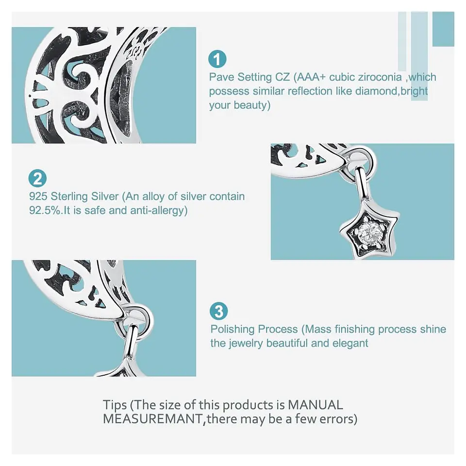 Charm Dije Plata 925 Luna Estrella 6