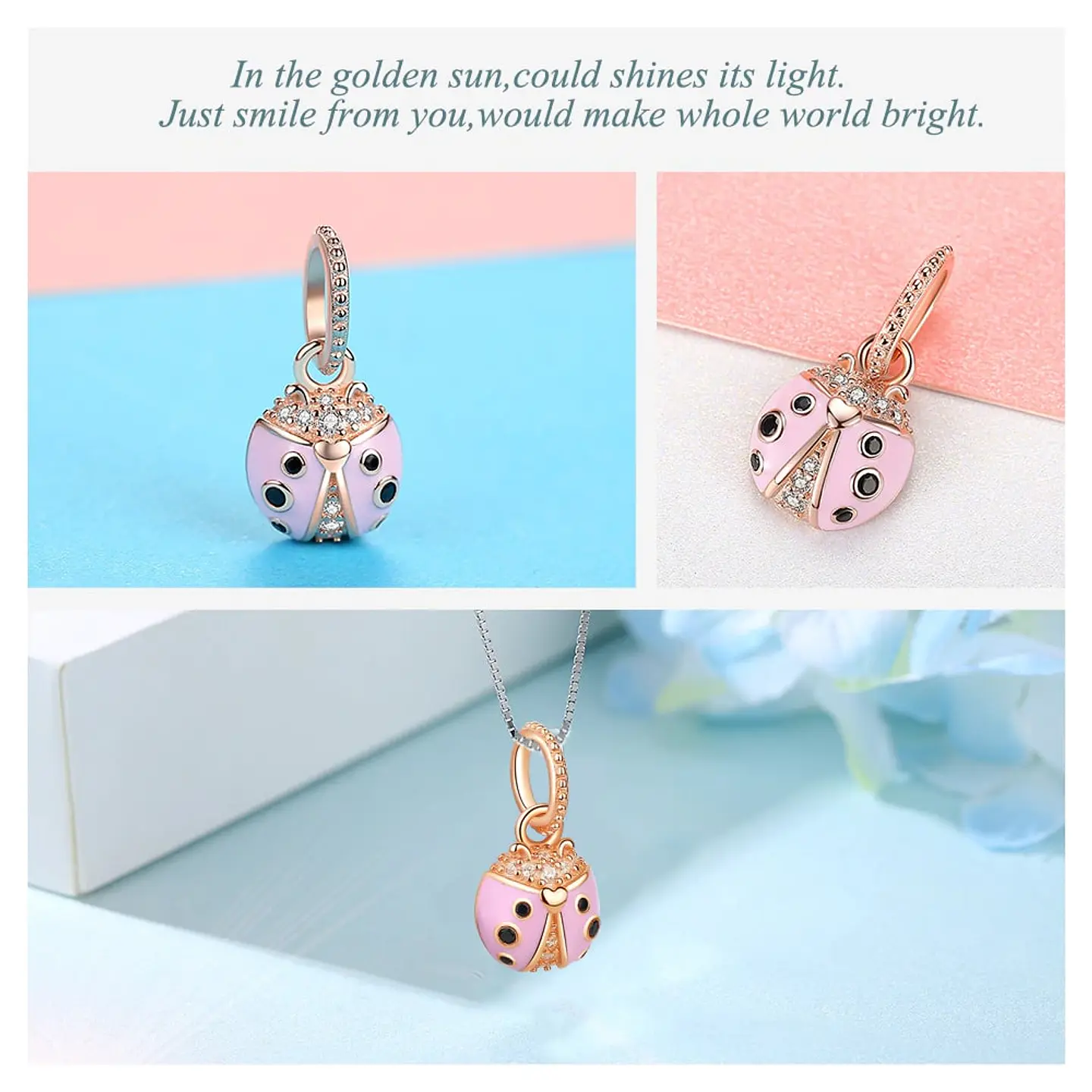 Charm Dije Plata 925 Mariquita Rose Gold 3