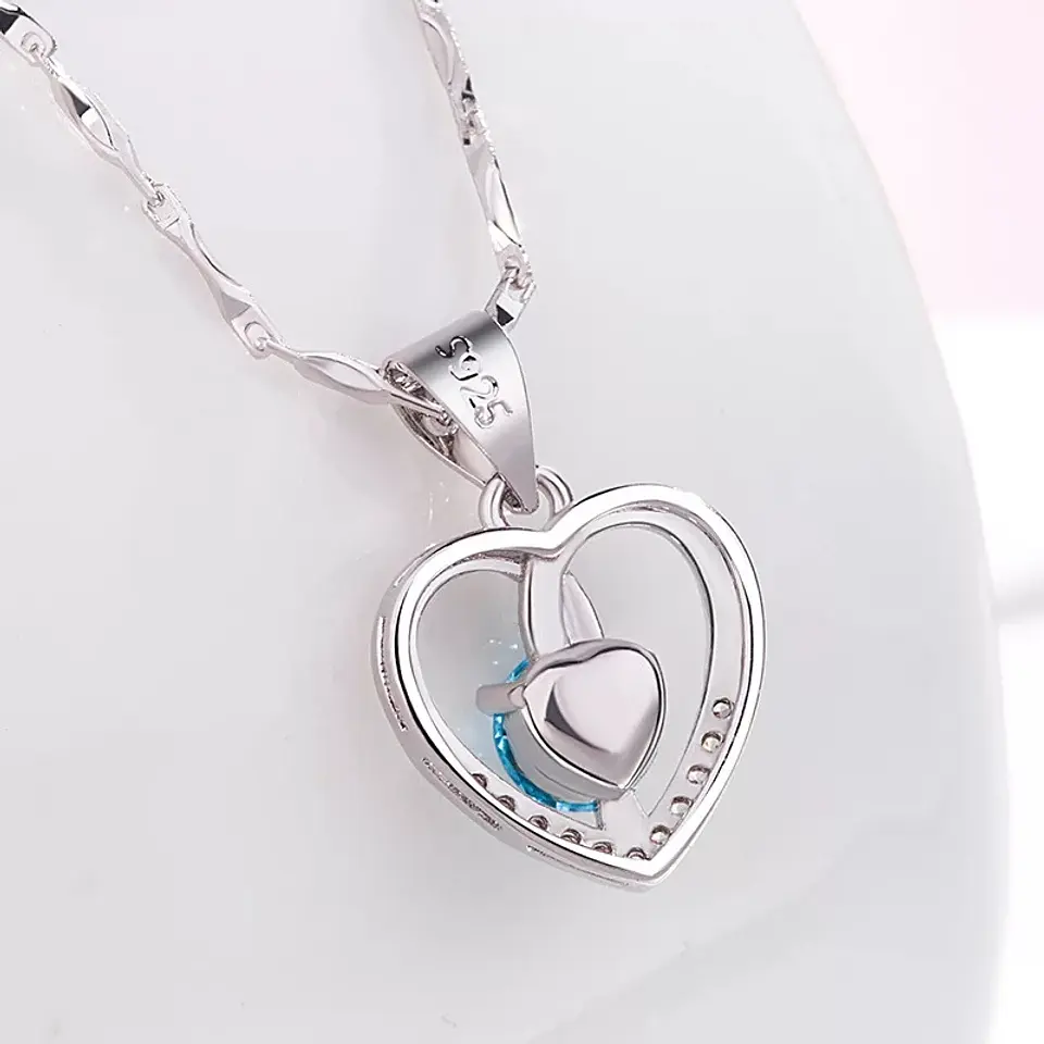 Collar Corazon Circon Azul 2