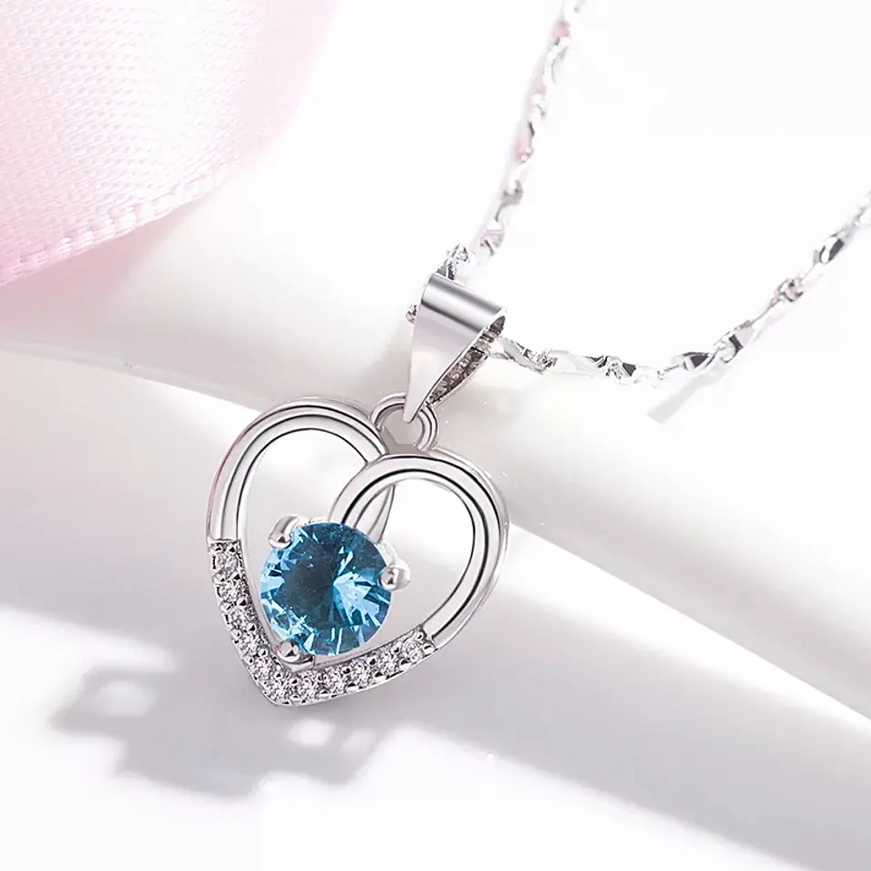 Collar Corazon Circon Azul 3