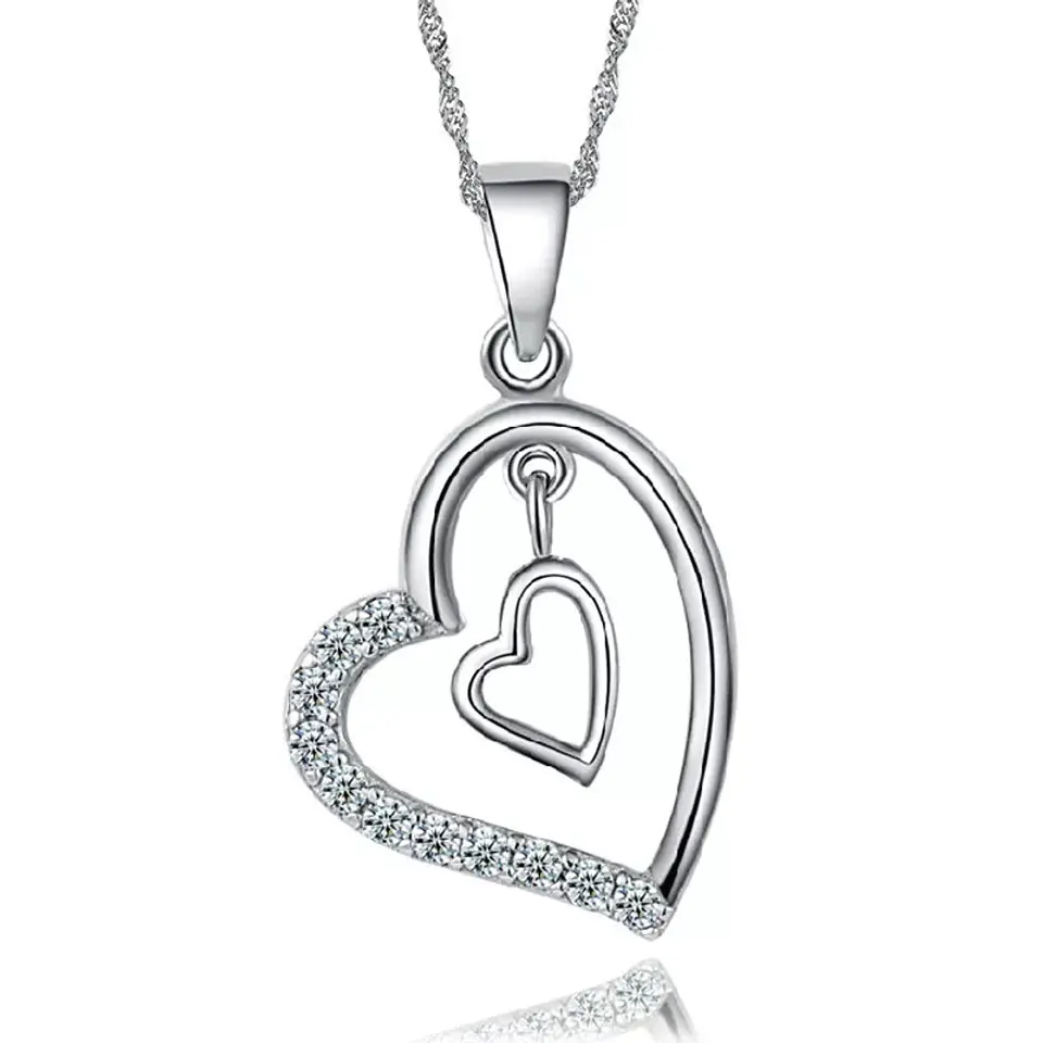 Collar Doble Corazon Interior Plateado 1