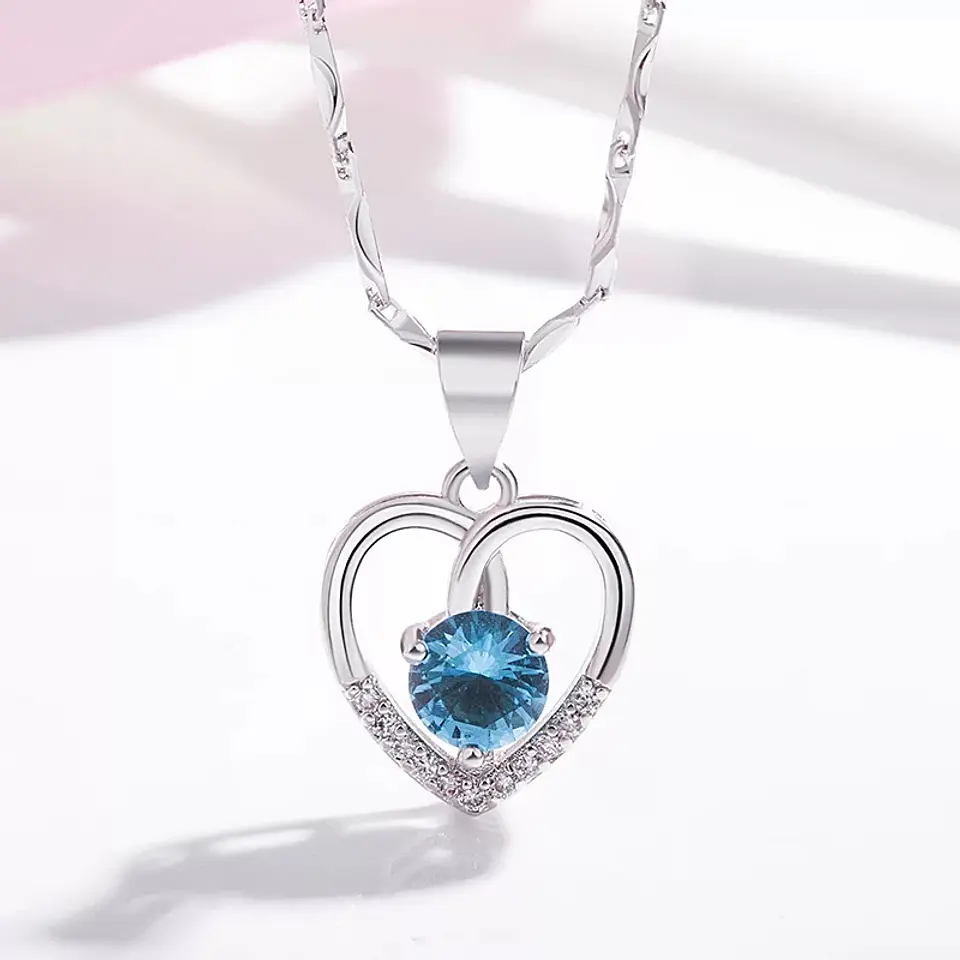 Collar Corazon Circon Azul 5